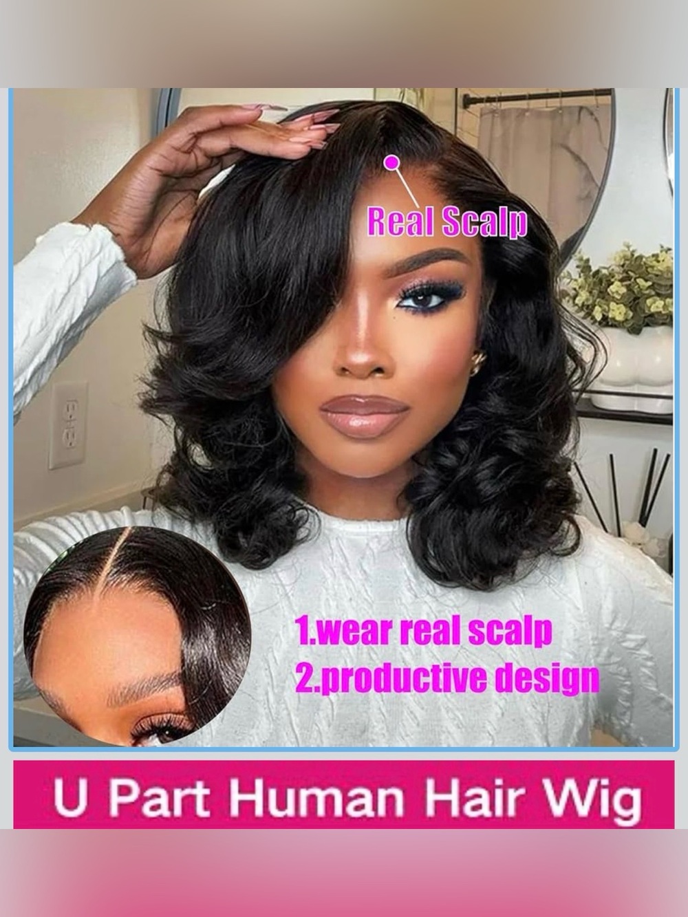 14” U Part Wig Human Hair Glueless Wig
